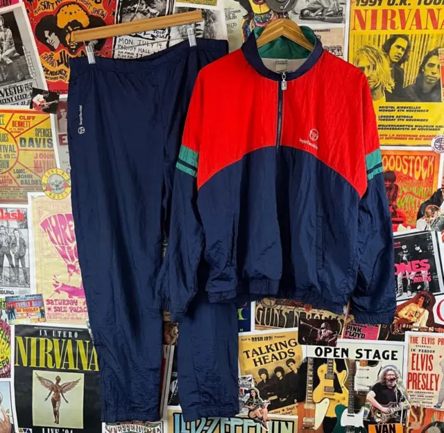 Vintage Men's 80s-90s Sergio Tacchini Nylon Zip Up Tennis Sportswear Track Suit