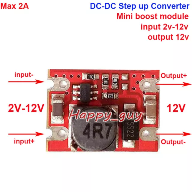 DC-DC 3V 3.7V 5V 6V 9V to 12V 2A Mini Step up Boost Converter Voltage Regulator