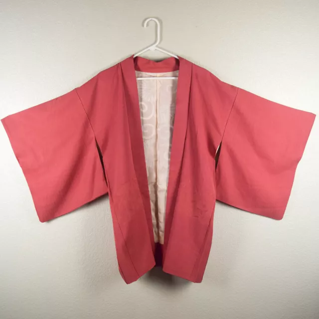 Handmade Japanese Traditional Womens Haori Kimono Jacket Coral Red Pink Floral