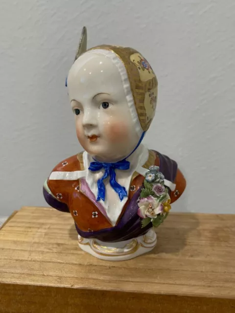 Antique Allemand Carl Thieme Dresden Porcelaine Figurine Buste De Fille