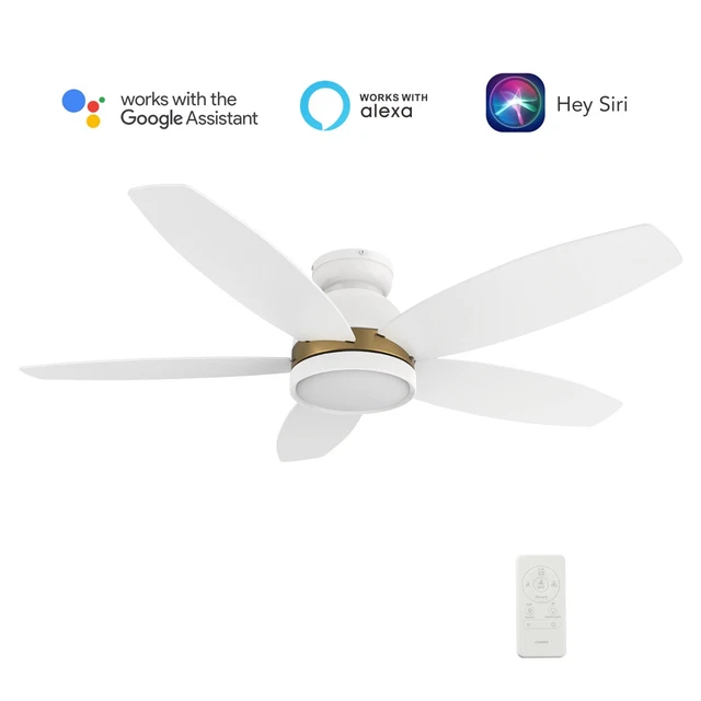 SMAAIR 48" White and Gold Smart Ceiling Fan with LED Light Remote 10 Speed