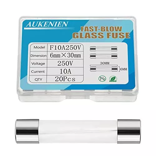 AUKENIEN 10A 250V 6x30MM Fusible Verre 10 Ampère Fusibles en Verre à Fusion Rapi