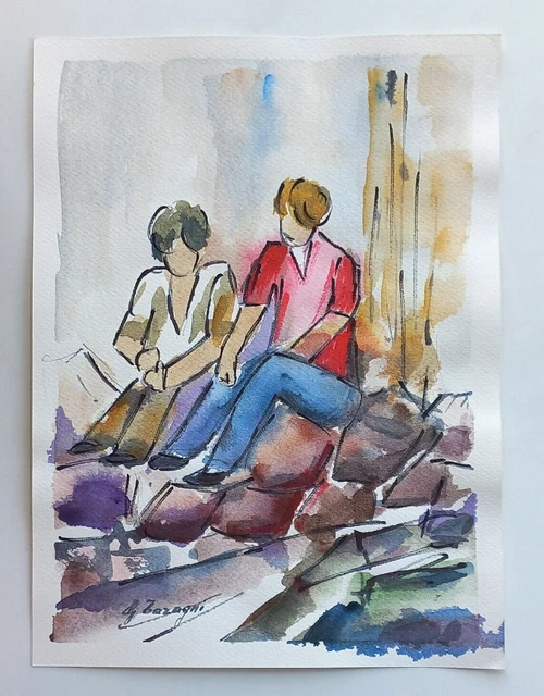"AMICI" acquerello su carta di G. Taragni cm 23x31