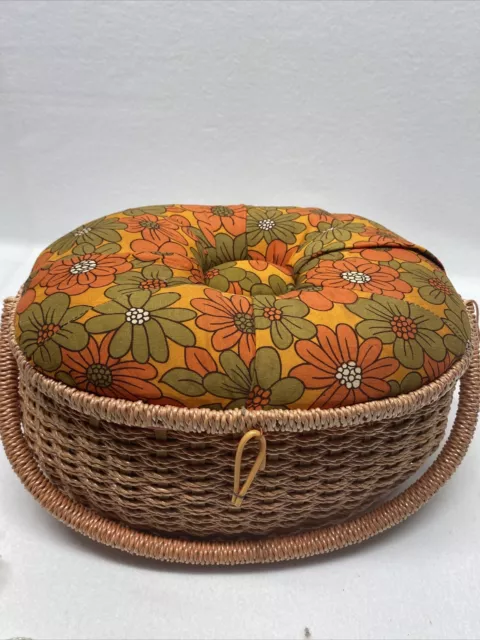 Vintage Singer Sewing Basket Fabric Top Rectangle Woven Wicker