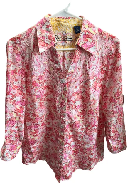 Robert Graham Women’s Button Down Embroidered Floral Print Blouse Shirt Size L