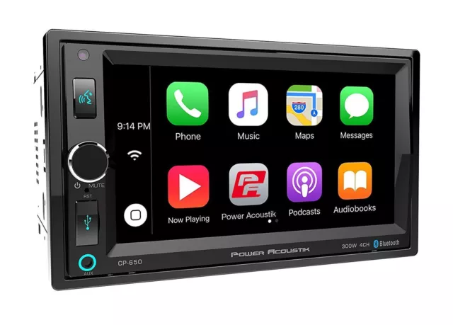 Power Acoustik Double 2 Din CP-650 Media Player Apple CarPlay Bluetooth USB AUX