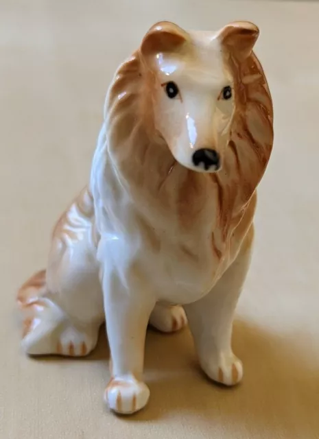 vintage Langhaarcollie Hund Figur Porzellan ca. 8cm x 8 cm ohne Markierung TOP