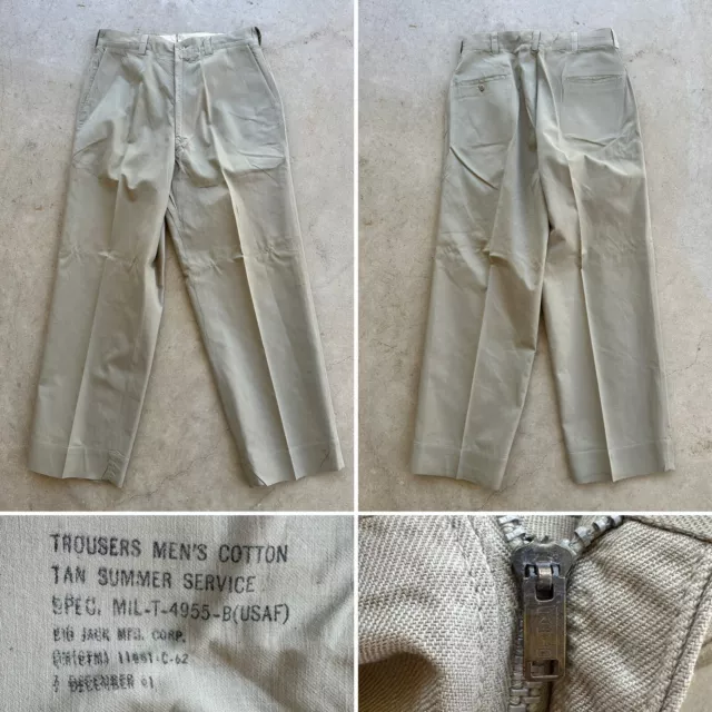 1962 Vtg US Army USAF Khaki Chino W 32 L 31 All Cotton Summer Tan Pants 60s