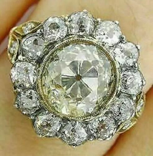 Real Moissanite 3.00Ct Round Cut Engagement Ring 14K Yellow Gold Plated Silver 2