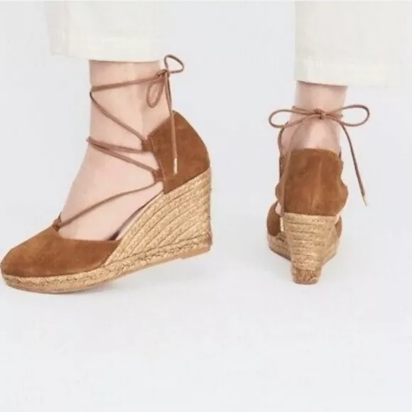 Free People Marabella Wedge Lace Up Espadrilles Suede Women’s US 6.5 in Brown