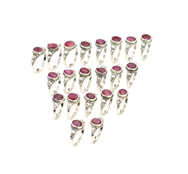WHOLESALE 21PC 925 SOLID STERLING CUT Simulated Ruby RING LOT l058