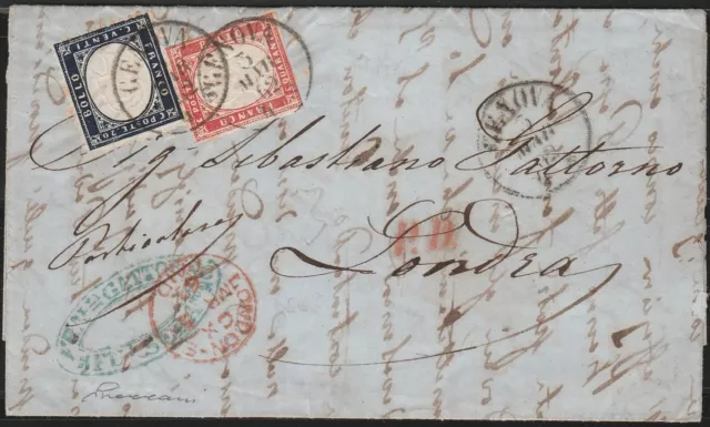 50 - Lettera da Genova per Londra del 3 Marzo 1862, terzo giorno d’uso del 20 c.