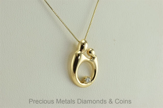 14k Yellow Gold 20mm x 13mm Mother Daughter Diamond Pendant w/ 18.5" Chain