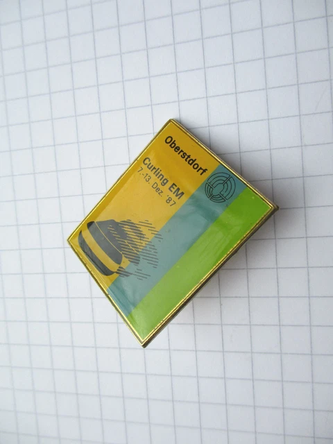 cc146) pin brooch Oberstdorf curling EM 7-13th Dec. 1987 Ice Stock