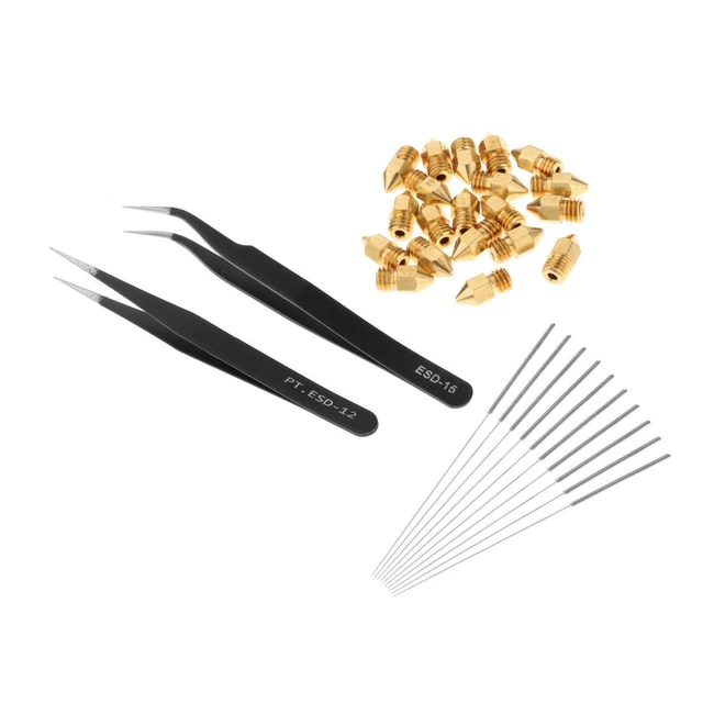 20x 0.4mm Mk8 Nozzles Extruder Nozzles 10 Cleaning Needles For Ender 2/3/5
