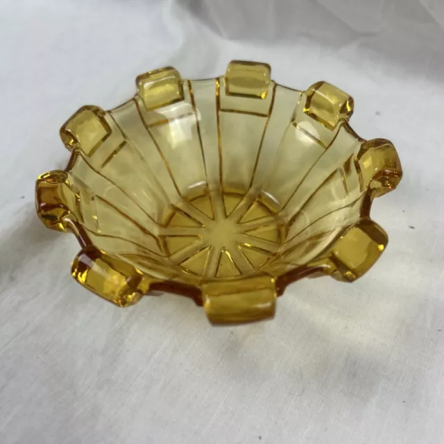 Amber Yellow Art Deco Depression Glass 12cm Dessert Round Bowl