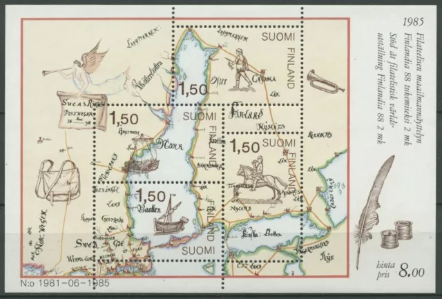 Finnland 1985 FINLANDIA Post im 17. Jh. Landkarte Block 1 postfrisch (C25895)