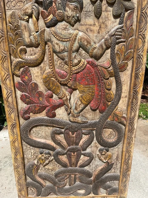 Dancing Krishna Barn Door, Krisna Kaliya India Art, Colorful Barndoor, Reclaimed 3