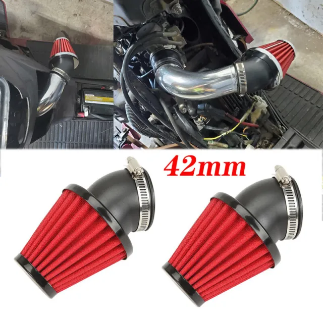 2X Adjustable 42mm 45° Bend High Flow Air Intake Filter For Motorcycles Scooter
