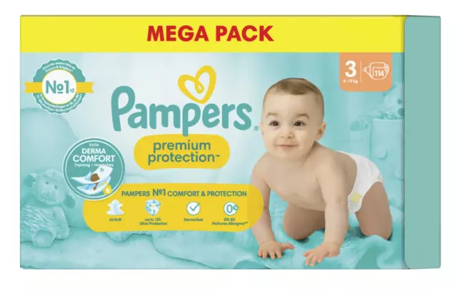 Pack 114 Couches PAMPERS "Premium Protection" Taille 3 (6 à 10 KG) Changes Bébé