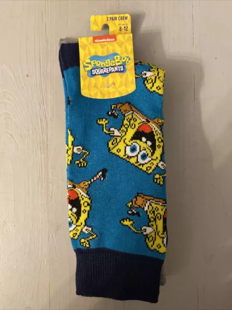 Spongebob Squarepants 2Pk Crew Socks Size 8-12 (Brand New)