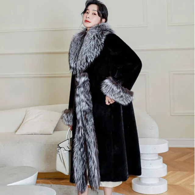 Mink Coat Mink Fur Long Coat Fox Fur Large Collar Warm Windbreaker Women's Wear
