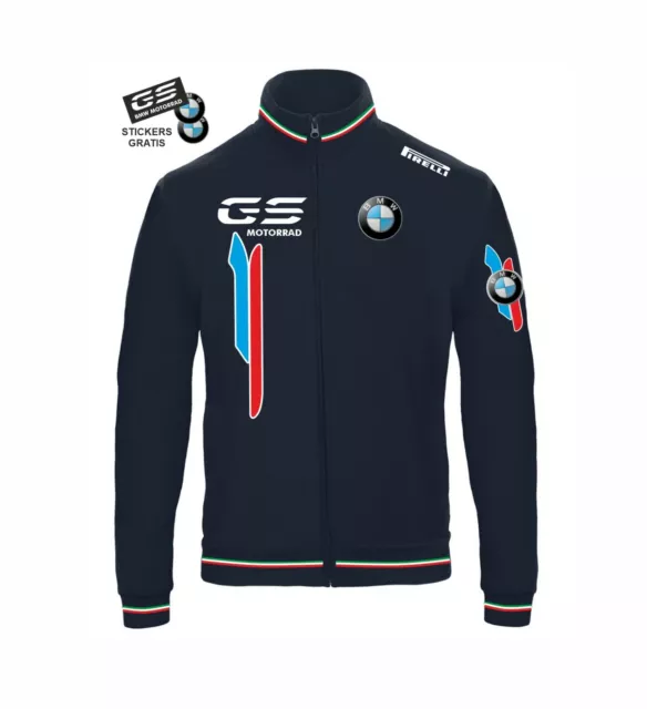 Felpa zip blu tricolore BMW GS 1250 1200 900 850 MOTORRAD  + stickers omaggio