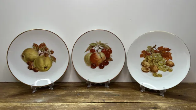 Vintage Bareuther Waldsassen Bavaria Germany Fruit Gold Trim Plates - Set of 3
