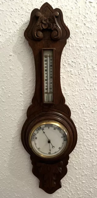 Vintage Oak Barometer/Thermometer - Bango Wall Mounted 70cm