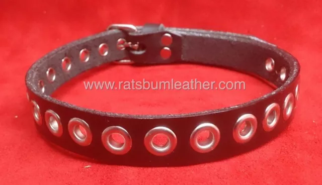 LEATHER COLLAR with eyelets choker dog steam punk spike studded RATS BUM