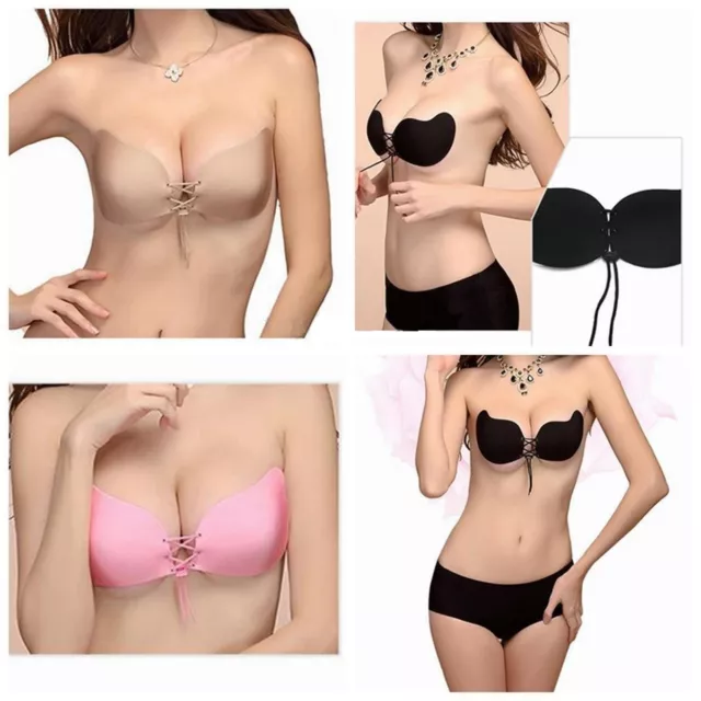 Reggiseno Invisibile Senza Spalline Bra Schiena Nuda Silicone Adesivo Push Up