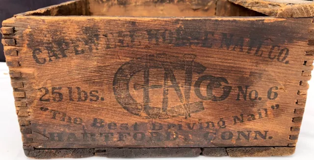 Antique CAPEWELL HORSE NAIL Co Wood Box No. 6 Horse Nails Hartford Connecticut