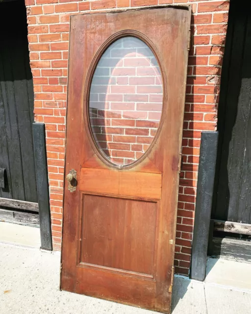 C.1880 Victorian Door w/ Beveled Glass, Eastlake Brass Door Knobs & Skeleton Key