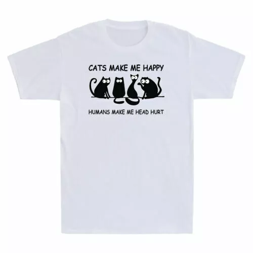 Camiseta para hombre Cats Make Me Happy Humans Make My Head Hurt divertida gatos amantes regalo