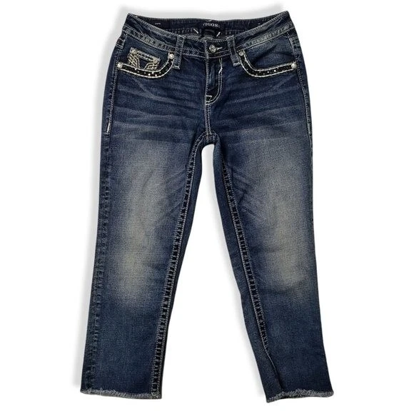 Vigoss Capri Heritage Fit Jeans Womens 4 Mid Rise Embroidered Dark Wash