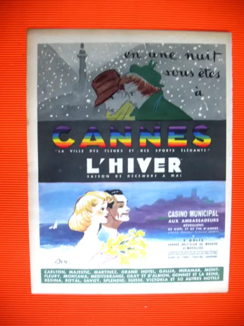 Cannes Winter City Of Flowers & Sports Ad 1950 Press Advertisement