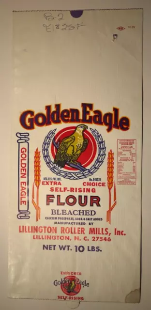 LARGE Vintage Paper Sack Bag - GOLDEN EAGLE FLOUR, LILINGTON ROLLER MILLS NC 75