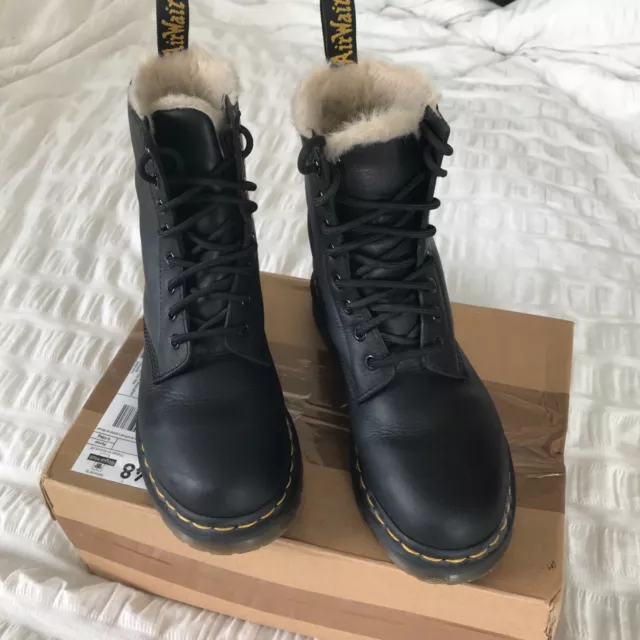 Dr Martens Black Serena Faux Fur Lined Boots 1460 Air Wair Bouncing Size 5