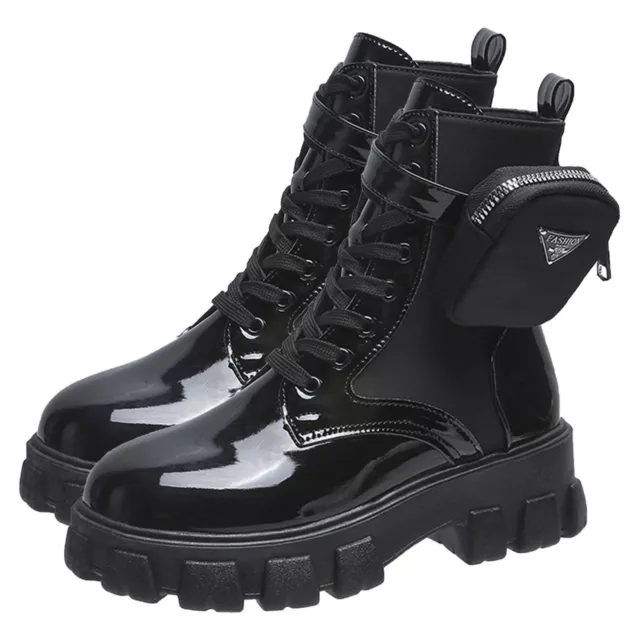 Combat Platform Boots Women's Lace-Up Combat Boot with Pocket Lug Sole Boots 2