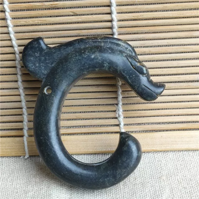 Chinese old treasured meteorite carved dragon pendant statue