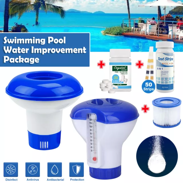 500 Pool Cleaning Tablet + Floating Chlorine Chemical Dispenser For Hot Tub Swim