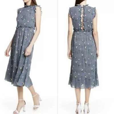 Ted Baker London Toppaz Oracle Plissé Dress Floral Pleated High Neck Size 1 US 4