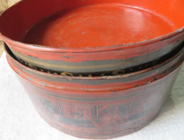 Antique HAND PAINTED WHIMSICAL SCENE LACQUER BURMESE BOX  BETEL NUT 7"x 4" RARE 3