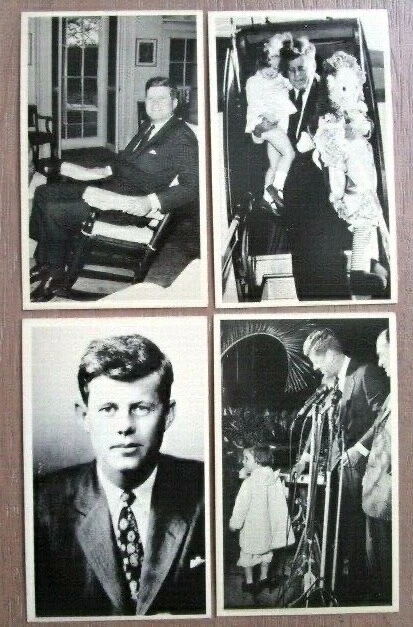 FOUR KENNEDY FAMILY PHOTOS - 6" x 3 1/4" PHOTO  WITH DESCRIPTION ON BACK -E10BD