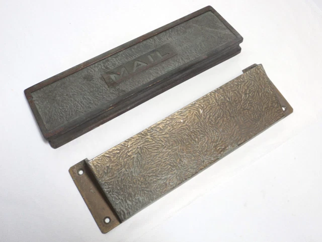 Antique Brass Bronze Mail Slot w/Interior Letter Receiver