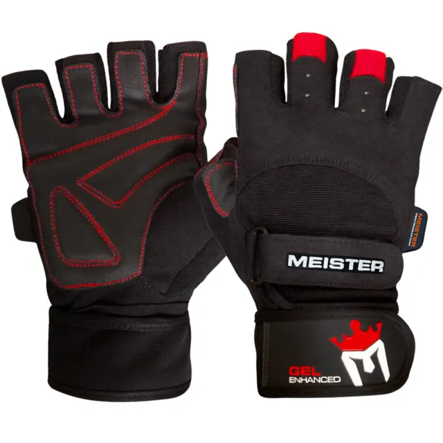 MEISTER WRIST WRAP WEIGHT LIFTING GLOVES w/ GEL PADDING Workout Gym Crossfit BK
