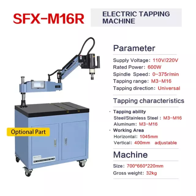 SFX M16R Electric Tapping Machine US Stock M3-M16 Thread Tapping Arm 360° Rotary