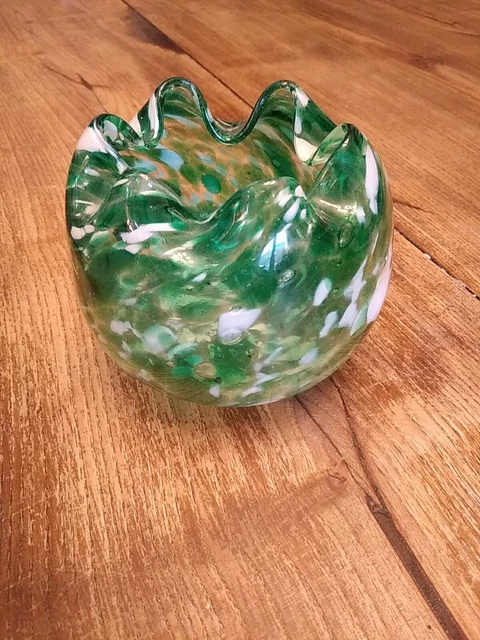 Vase Boule En Verre Jaune Moucheté – Pâte De Verre Et Feuilles De Vigne – Faye