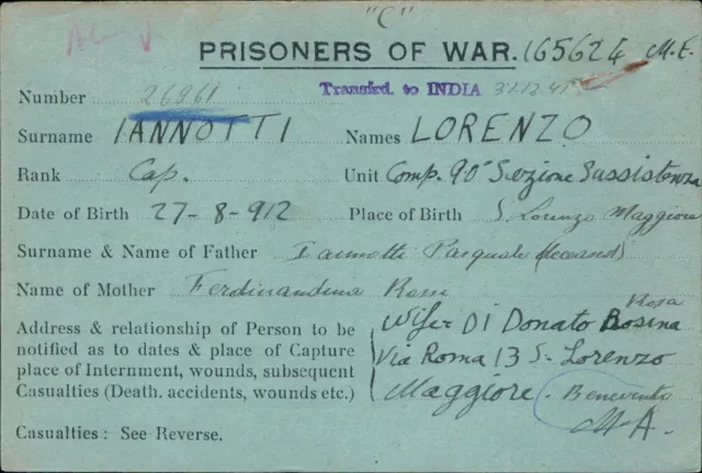 bo145 franchigia militare prigioniero di guerra india lorenzo maggiore benevento