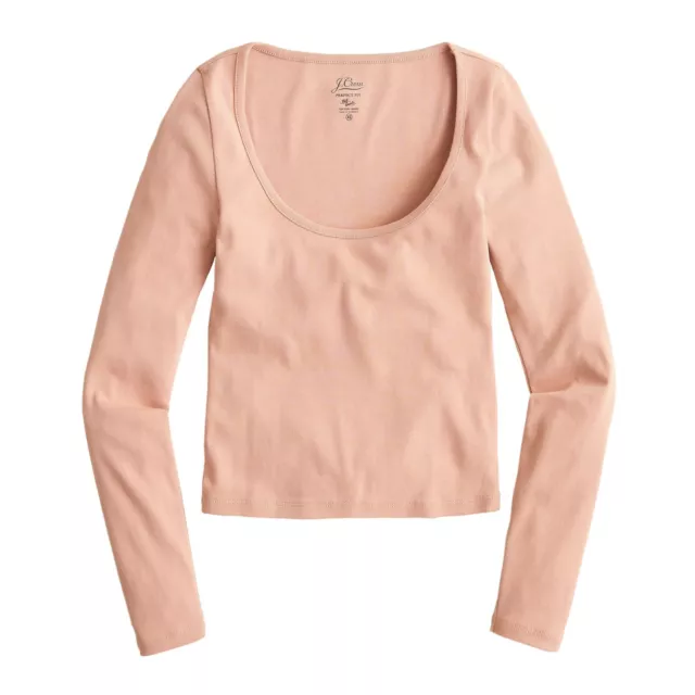 J.Crew Long Sleeve T-Shirt Womens L Cropped Scoopneck Perfect Fit Cotton Tee